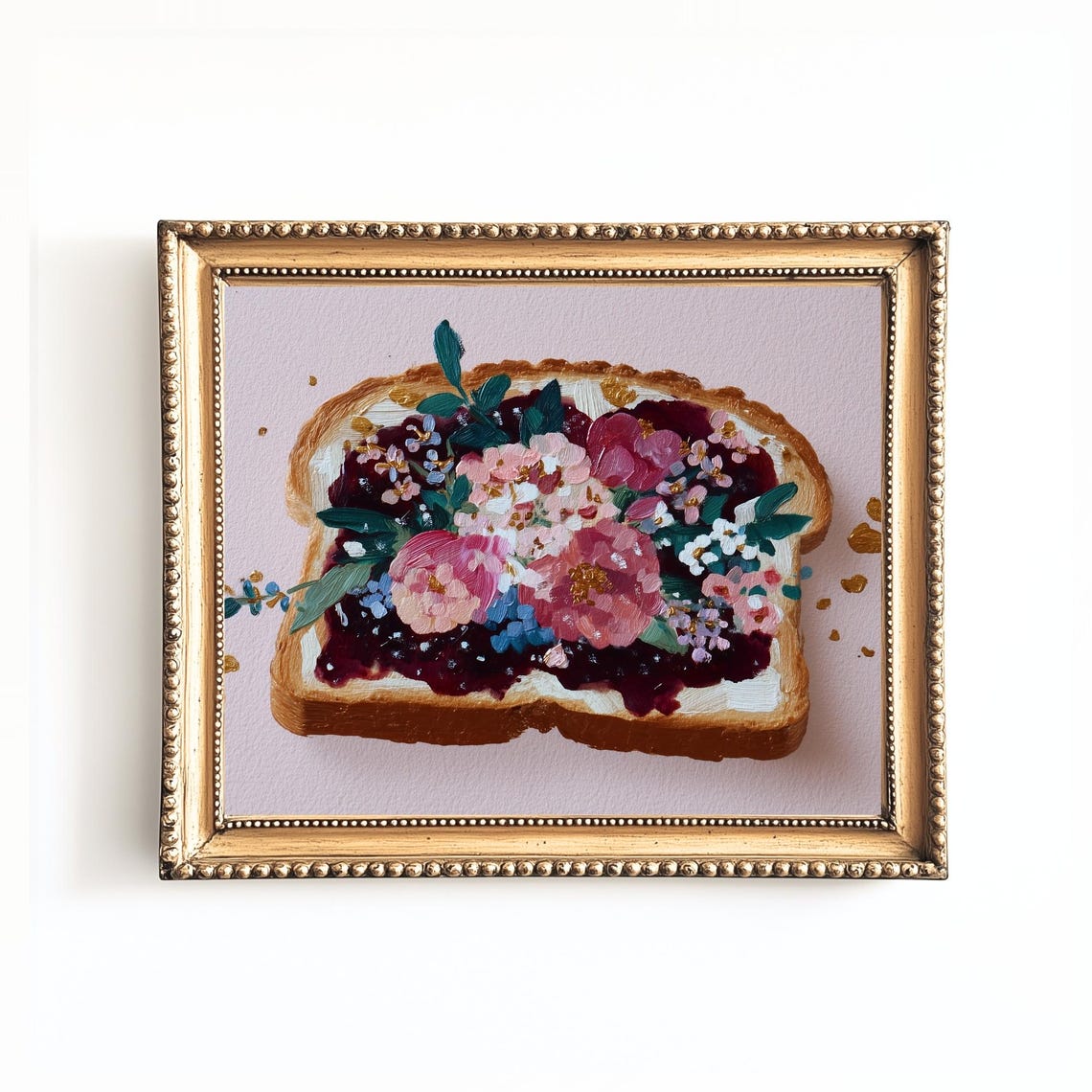 Jam Toast With Painted Flowers Whimsical Breakfast Food Art Print