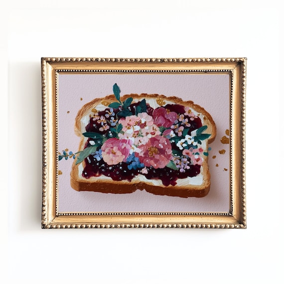 Jam Toast With Painted Flowers Whimsical Breakfast Food Art Print