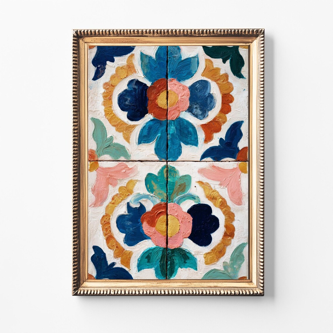 Mediterranean Floral Tile Vintage Kitchen Art Print
