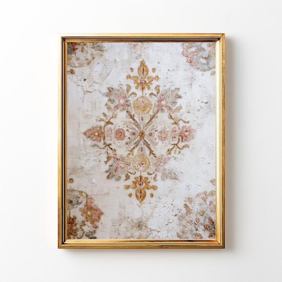 Vintage Tapestry Wall Art, Rustic Floral Rug Print