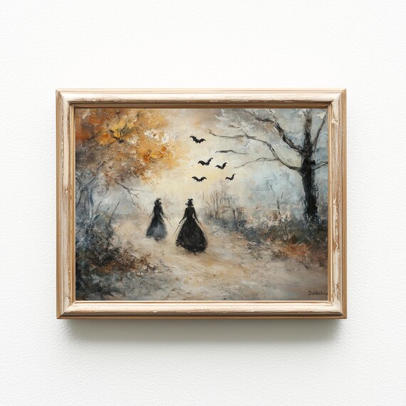 Vintage Witch Halloween Art Print Spooky Autumn Decor