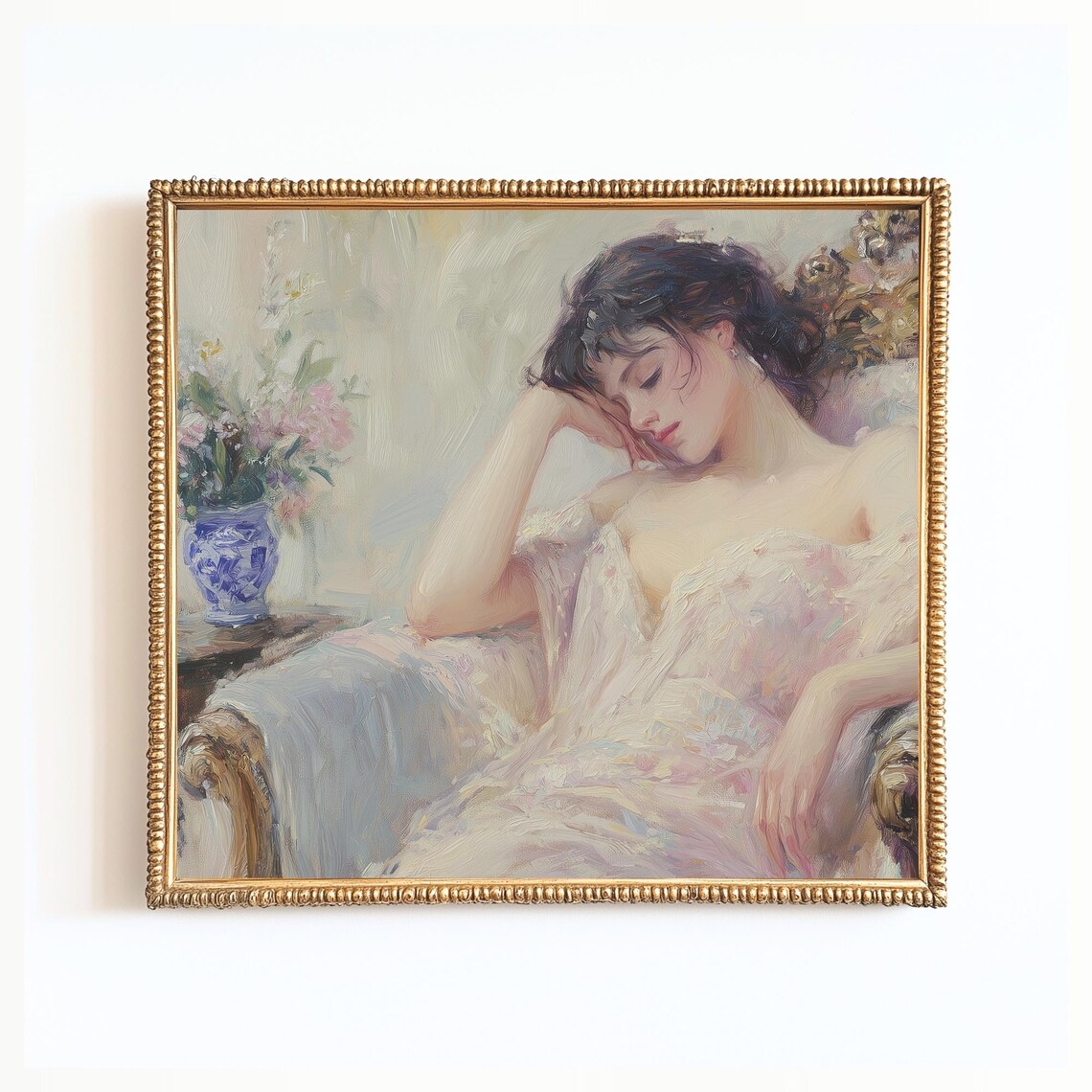 French Woman Reclining Vintage Oil Painting Romantic Coquette Poster