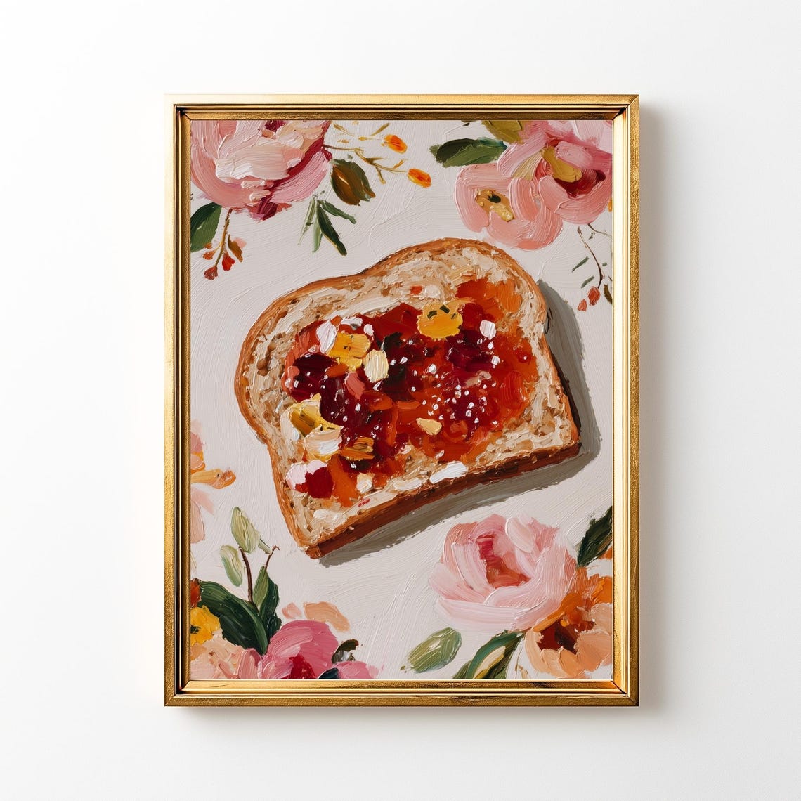 Jam Toast Breakfast Still Life Whimsical Kitchen Floral Wall Art