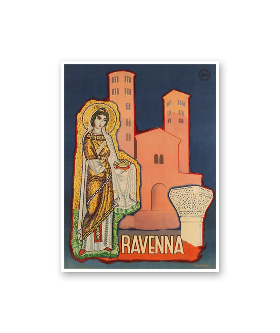Ravenna Italy Byzantine Mosaic Saint Towers Vintage Travel Poster