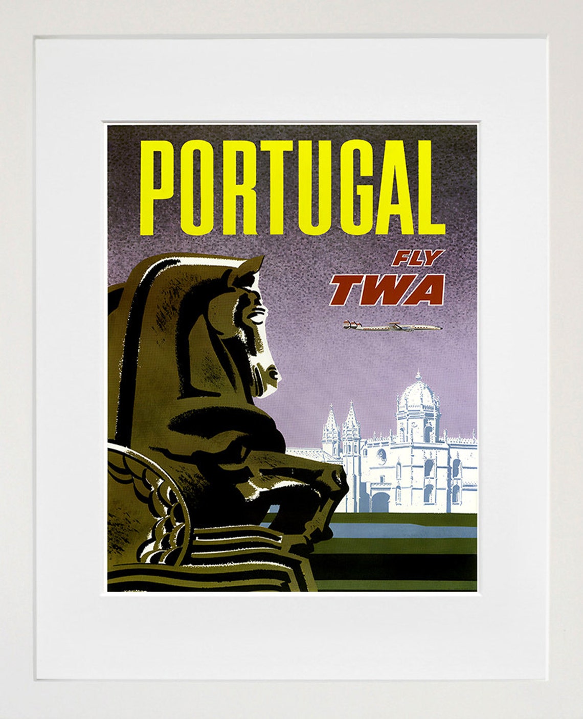 Portugal Lisbon Old Monastery Fly TWA Jet Vintage Travel Poster