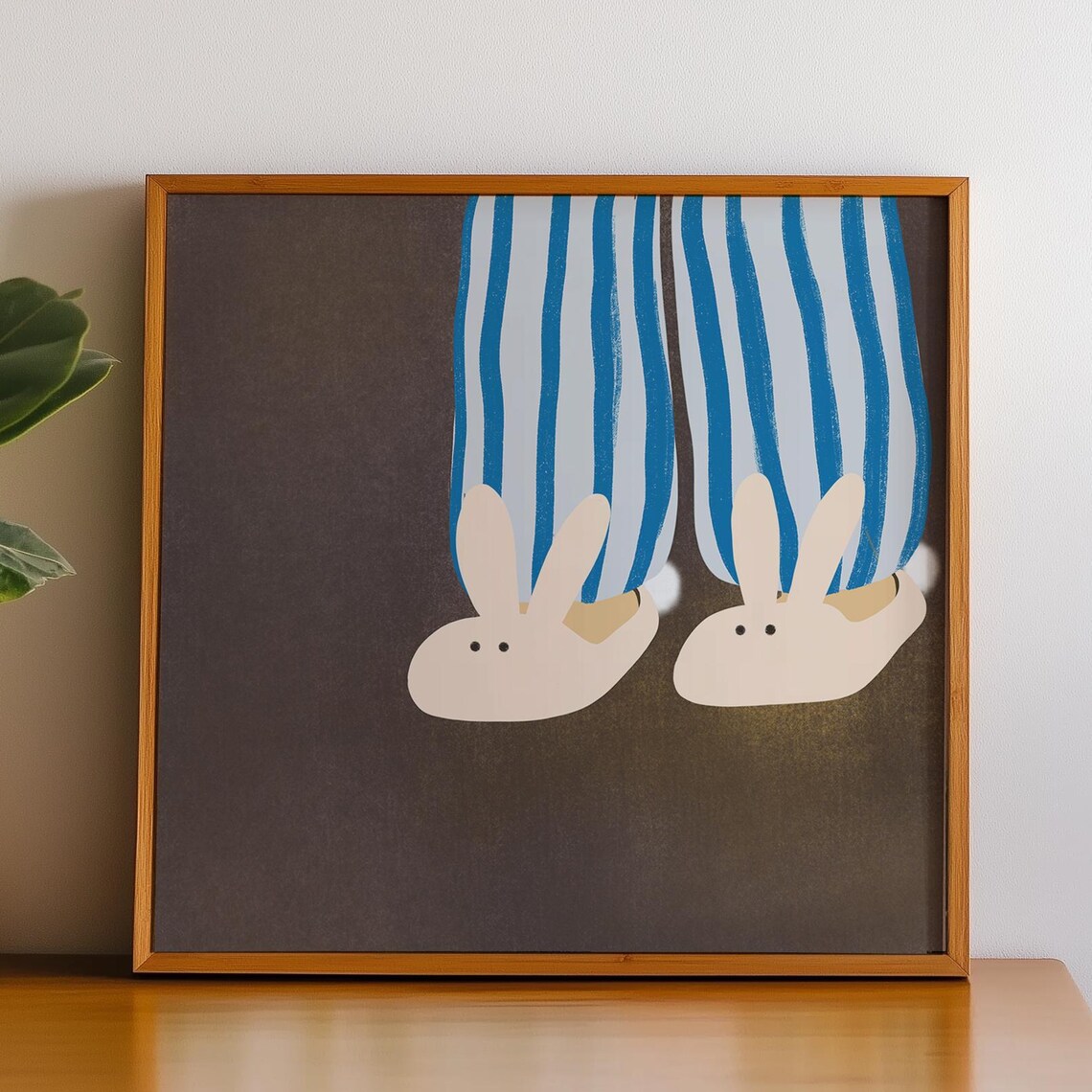 Midnight Snack Cookies Bunny Slippers Stripe Art Print