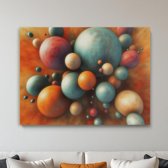Ball Explosion 3d Canvas Wall Art Soft Cold Colors Abstract Prints Round Balloon Clusters Provoking Framed