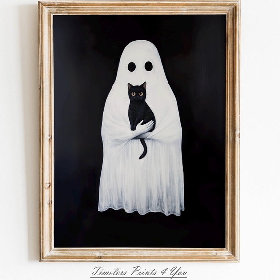 Holding Black Cat Art Print Cute Wall Funny Prints Vintage Halloween