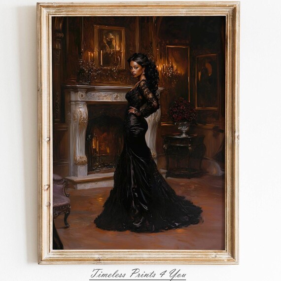 Elegant Black Woman In Victorian Gown Classic Oil Portrait Poster