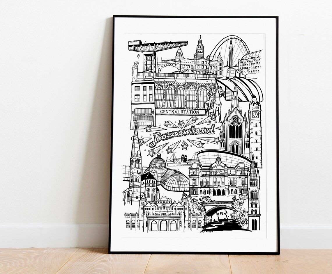 Glasgow Landmark Illustration Print Scottish Skyline Art