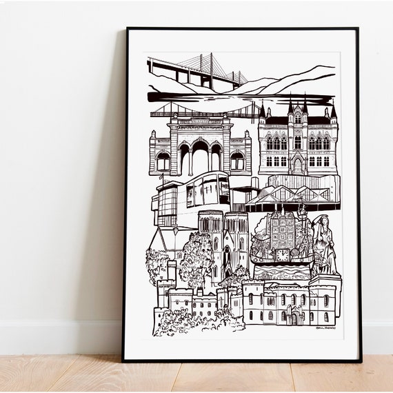 Inverness Landmark Illustration Print Skyline Gift Loch Ness Scotland