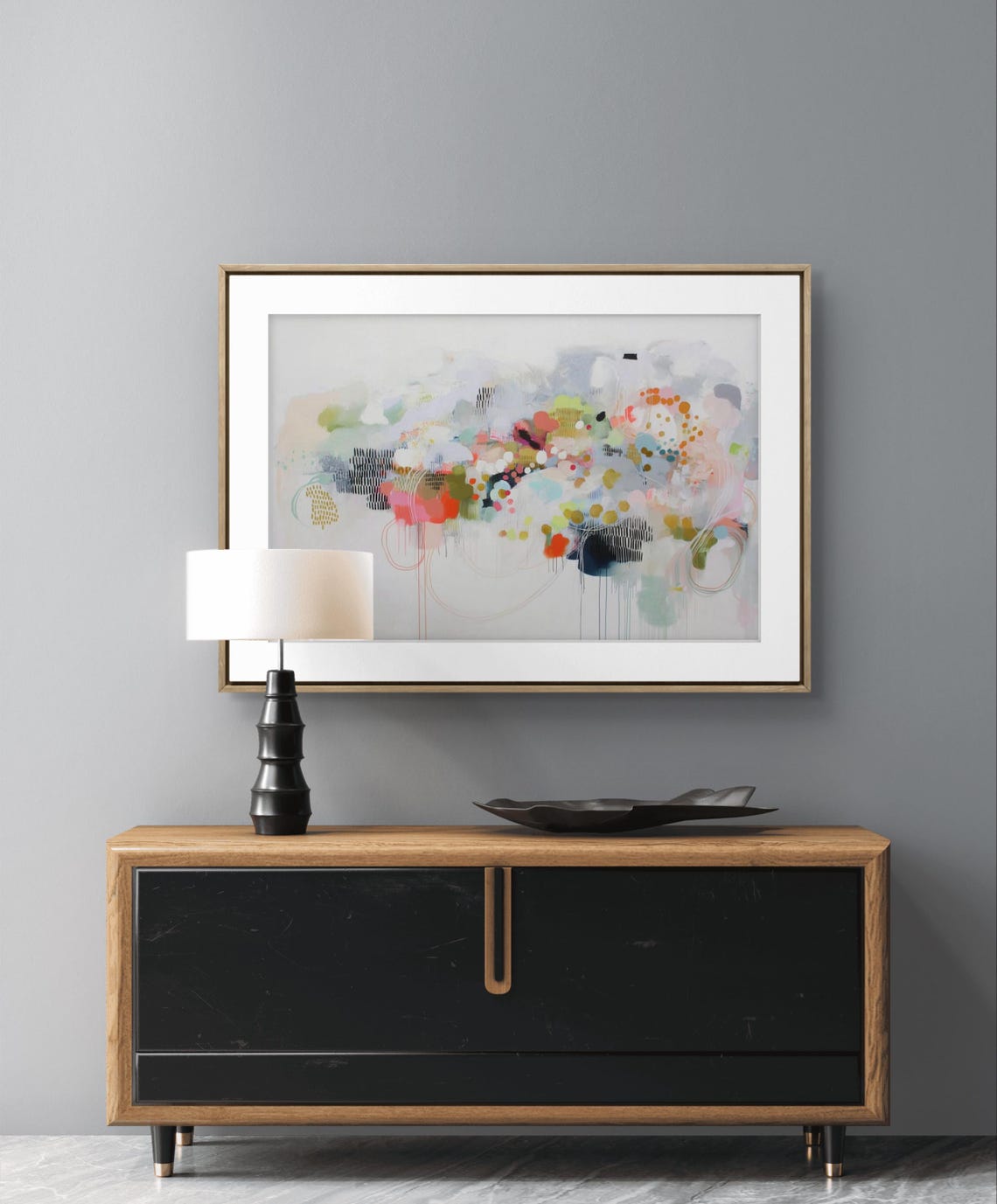 Soft Pastel Watercolor Abstract Painting Pink Green Floral Art Poster