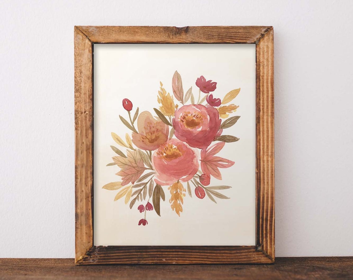 Fall Watercolor Floral Print, Autumn Colors