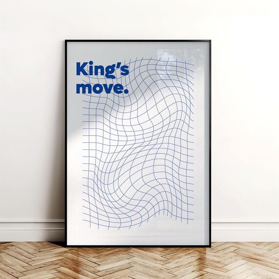 Kings Move Wall Art Minimalist Blue Abstract Line Poster