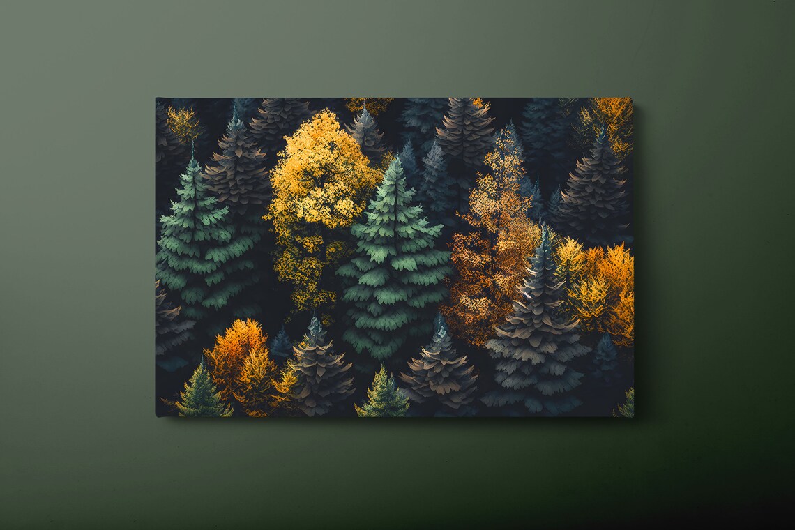 Forest Pine Trees Art Print, Inspiring Nature Painting