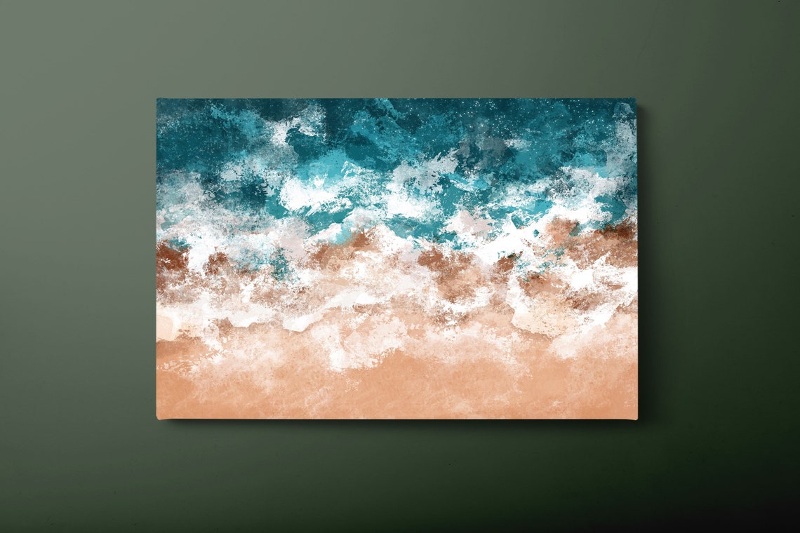 Teal Ocean Waves Over Sandy Beach Abstract Aerial Art Poster