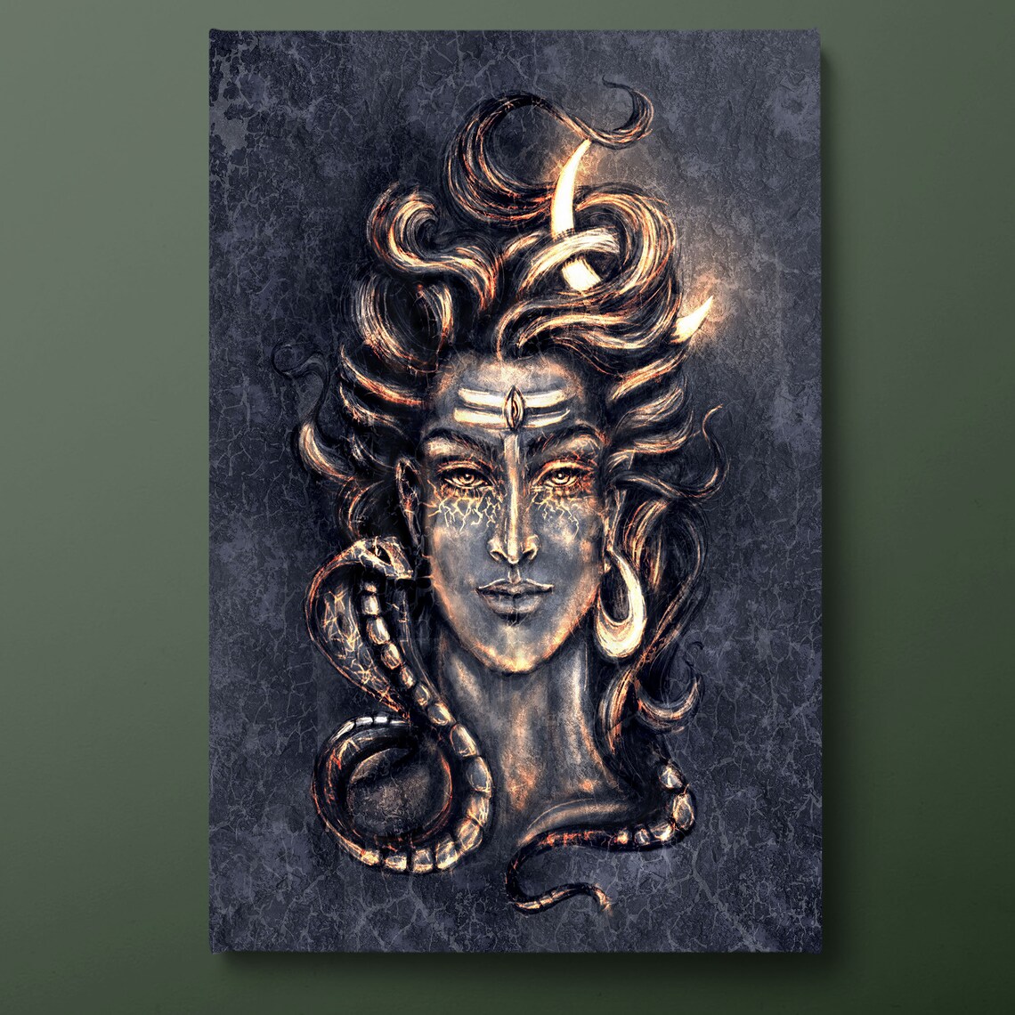 Lord Shiva Portrait With Crescent Moon And Cobra Hindu Art Poster
