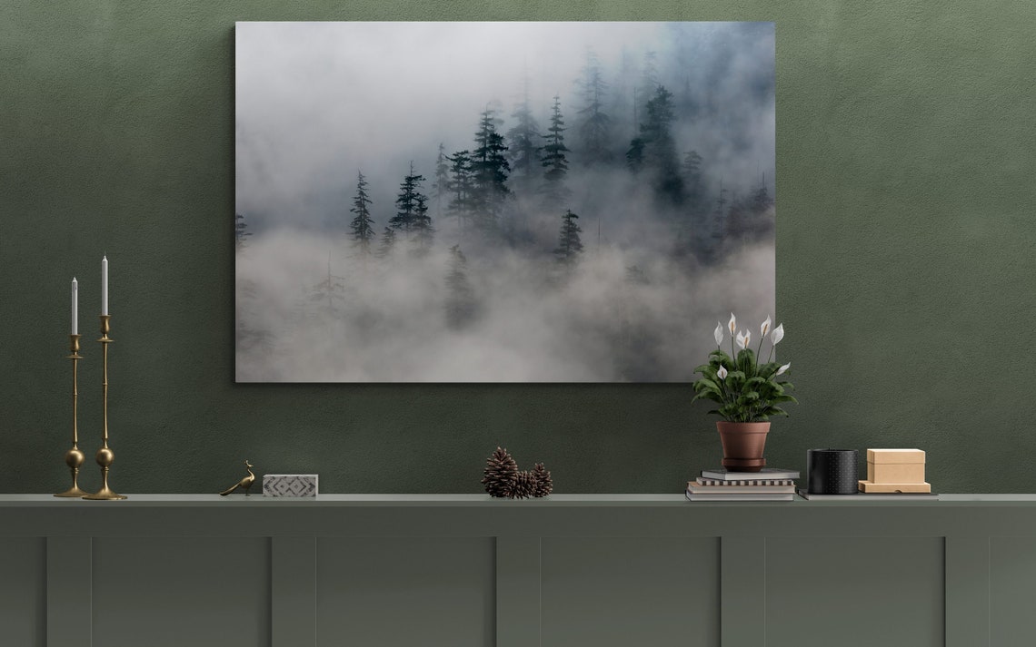 Misty Pine Forest Foggy Evergreen Woodland Nature Scene Poster - Image 2