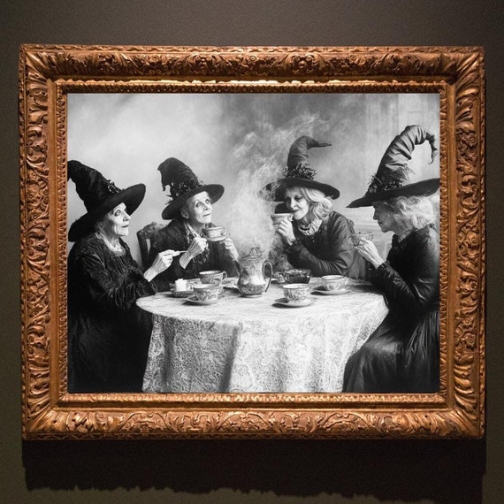 Halloween Wall Art Witches Having A Tea Party Drinking Team Antique Witches Occult Wiccan Halloween Wall Decor Wiccan Moody