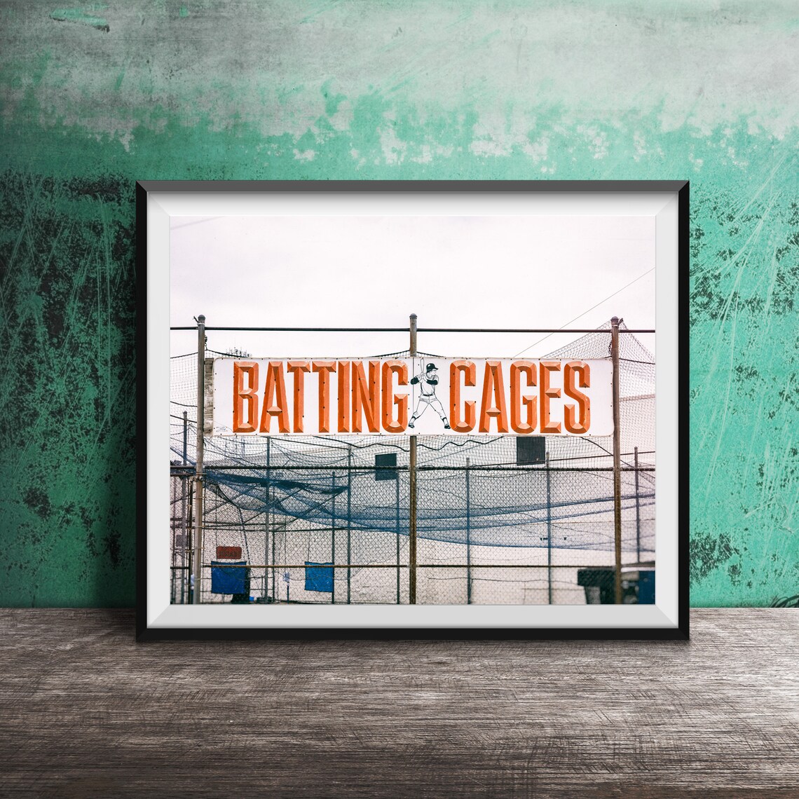 Batting Cages Sign Photography, Baseball Art Print
