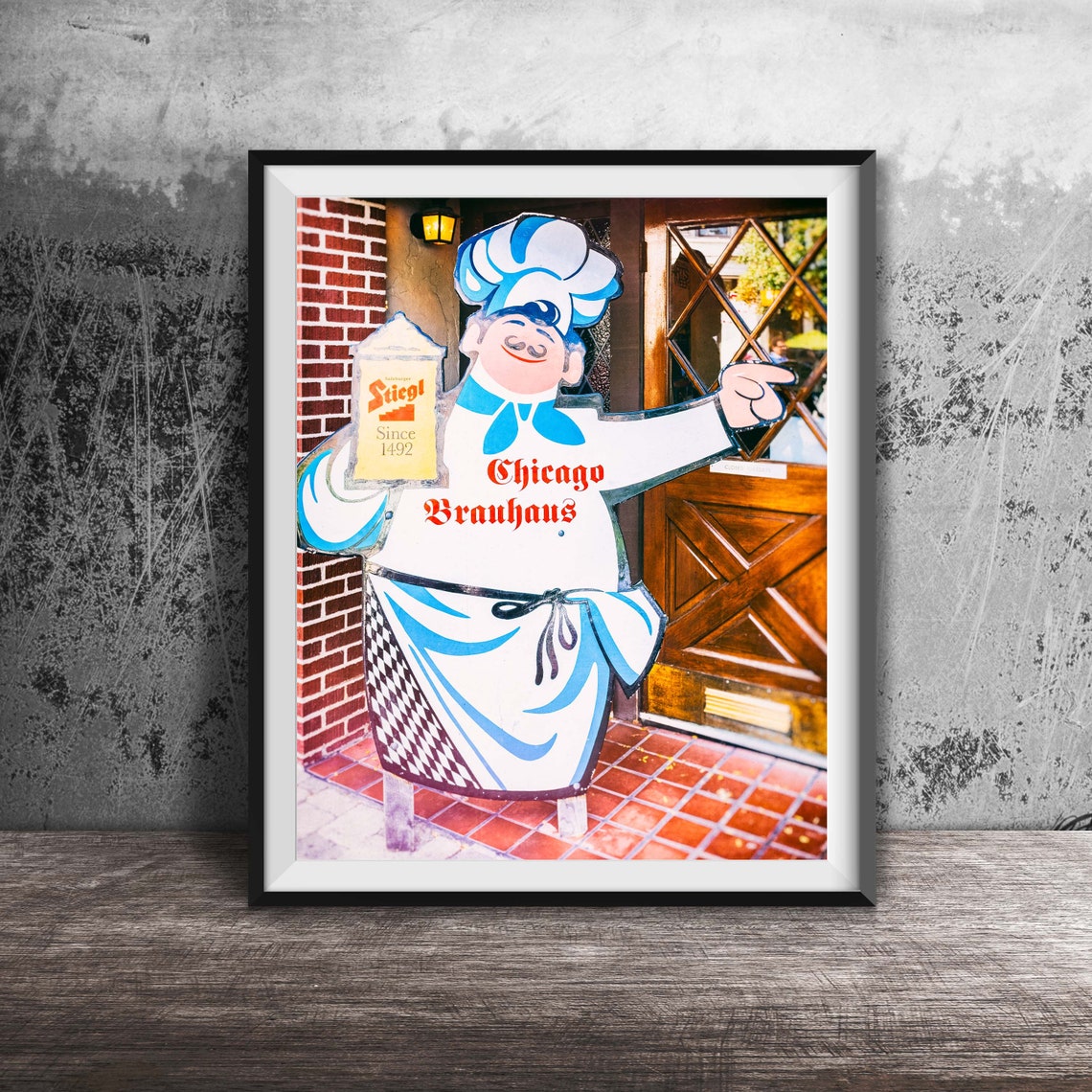 Chicago Brauhaus Chef Cutout Sign Stiegl German Restaurant Poster