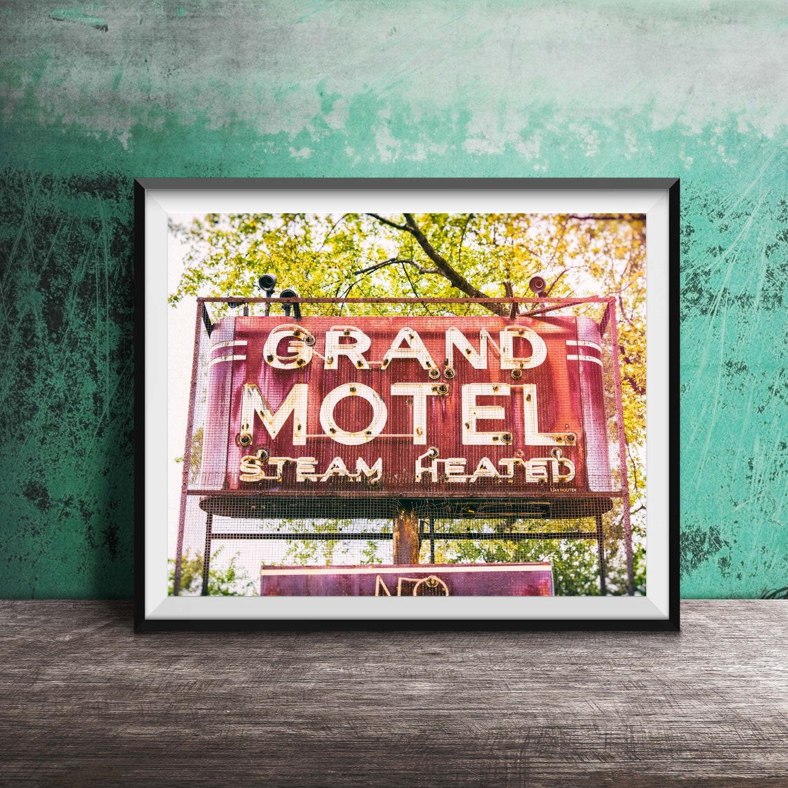 Grand Motel Bedroom Photography Print Wall Art Photo Unframed Sign Print Grand Rapids Michigan Vintage Motel Sign Art
