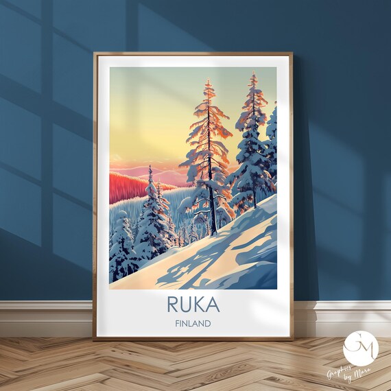 Ruka Finland Winter Sunrise Snowy Forest Landscape Travel Poster