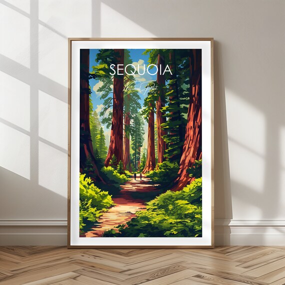 Sequoia National Park Trail Through Giant Redwood Trees Travel Poster