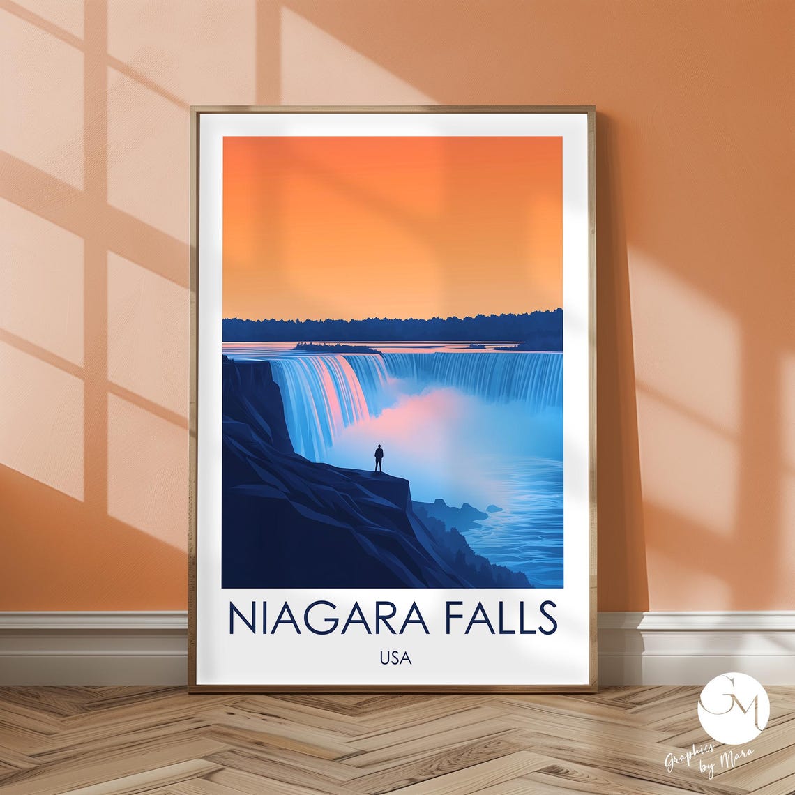 Niagara Falls USA Sunset Cliffs Waterfall Illustration Poster