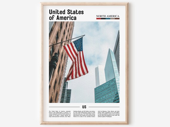 United States of America Flag Between City Towers Photo Poster