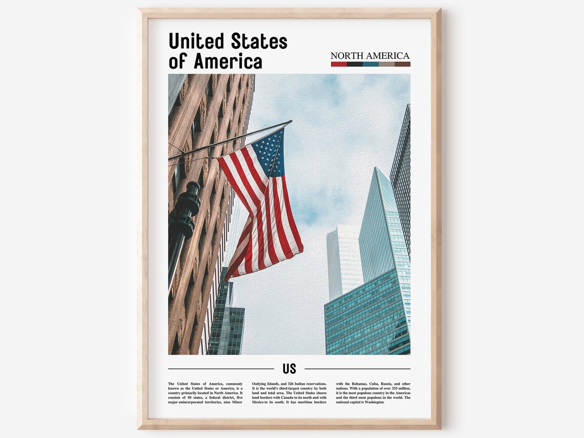 United States of America Flag Between City Towers Photo Poster