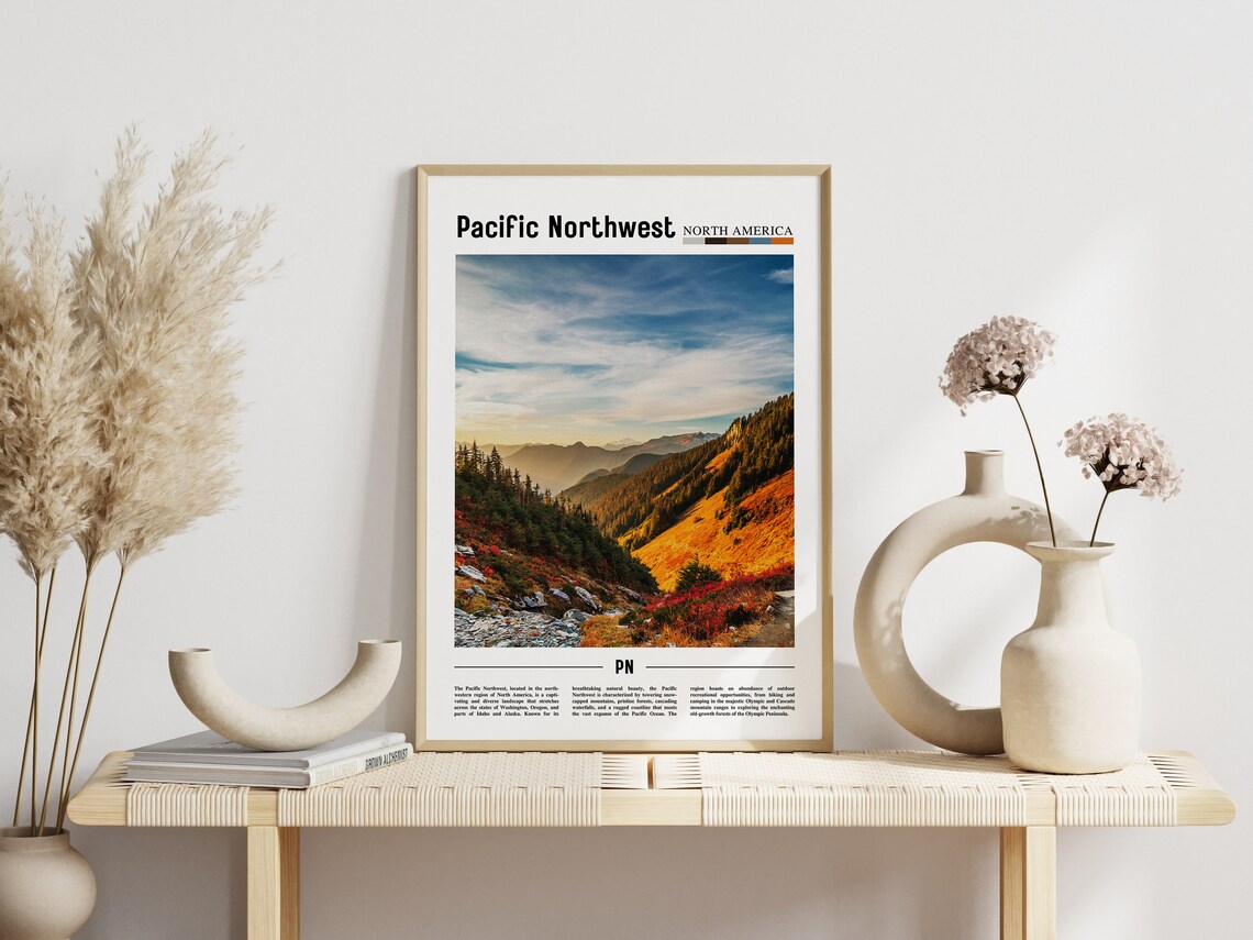Pacific Northwest Autumn Mountain Valley North America Travel Poster - Image 3