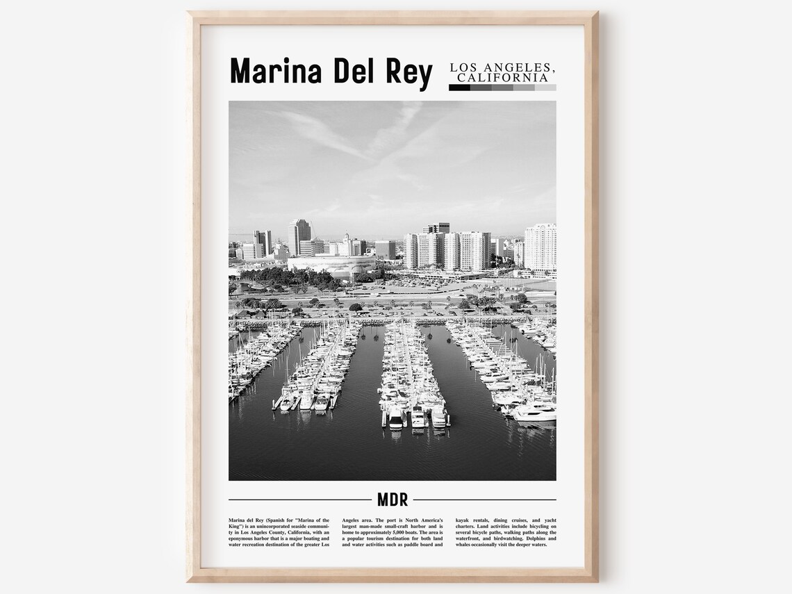 Marina Del Rey Los Angeles Black White Harbor Photo Art Print