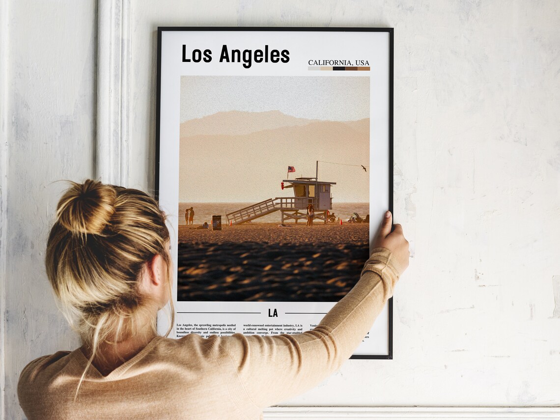 Los Angeles Sunset Beach Lifeguard Tower Ocean Travel Poster - Image 2