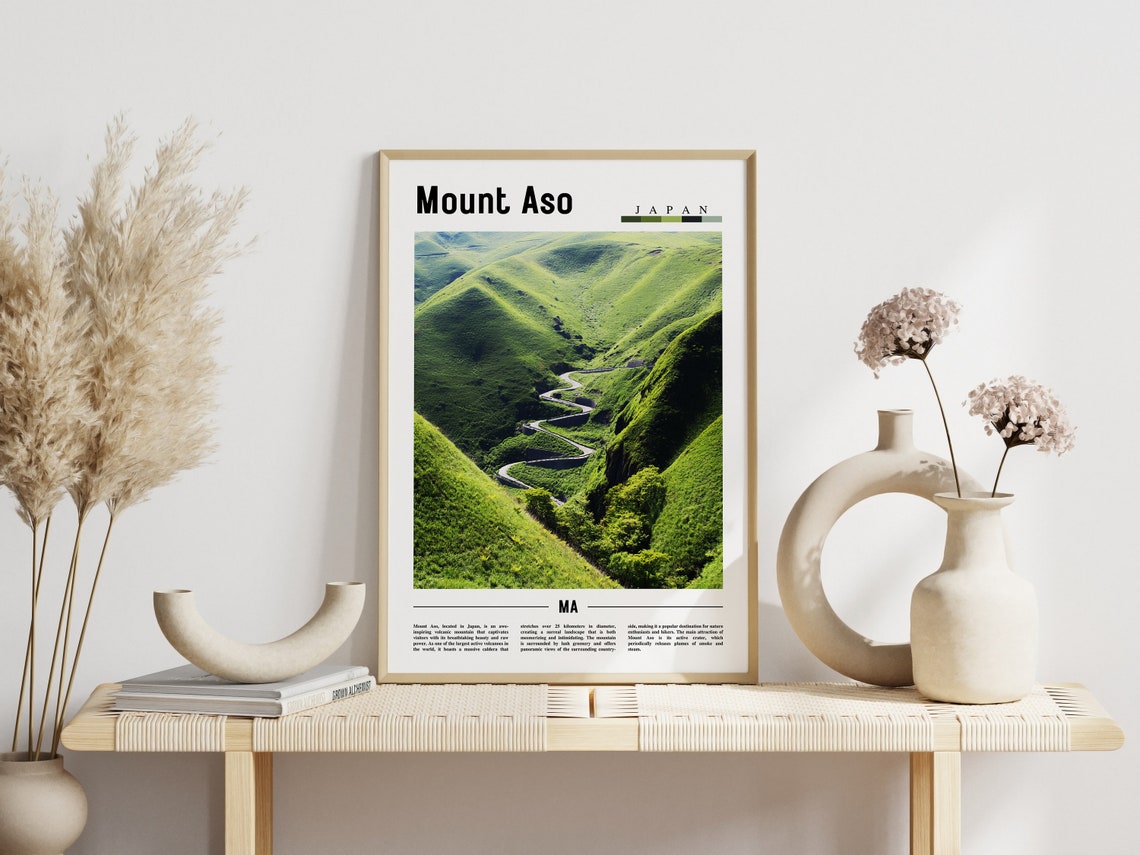 Mount Aso Japan Winding Road Green Hills Nature Travel Poster - Image 3