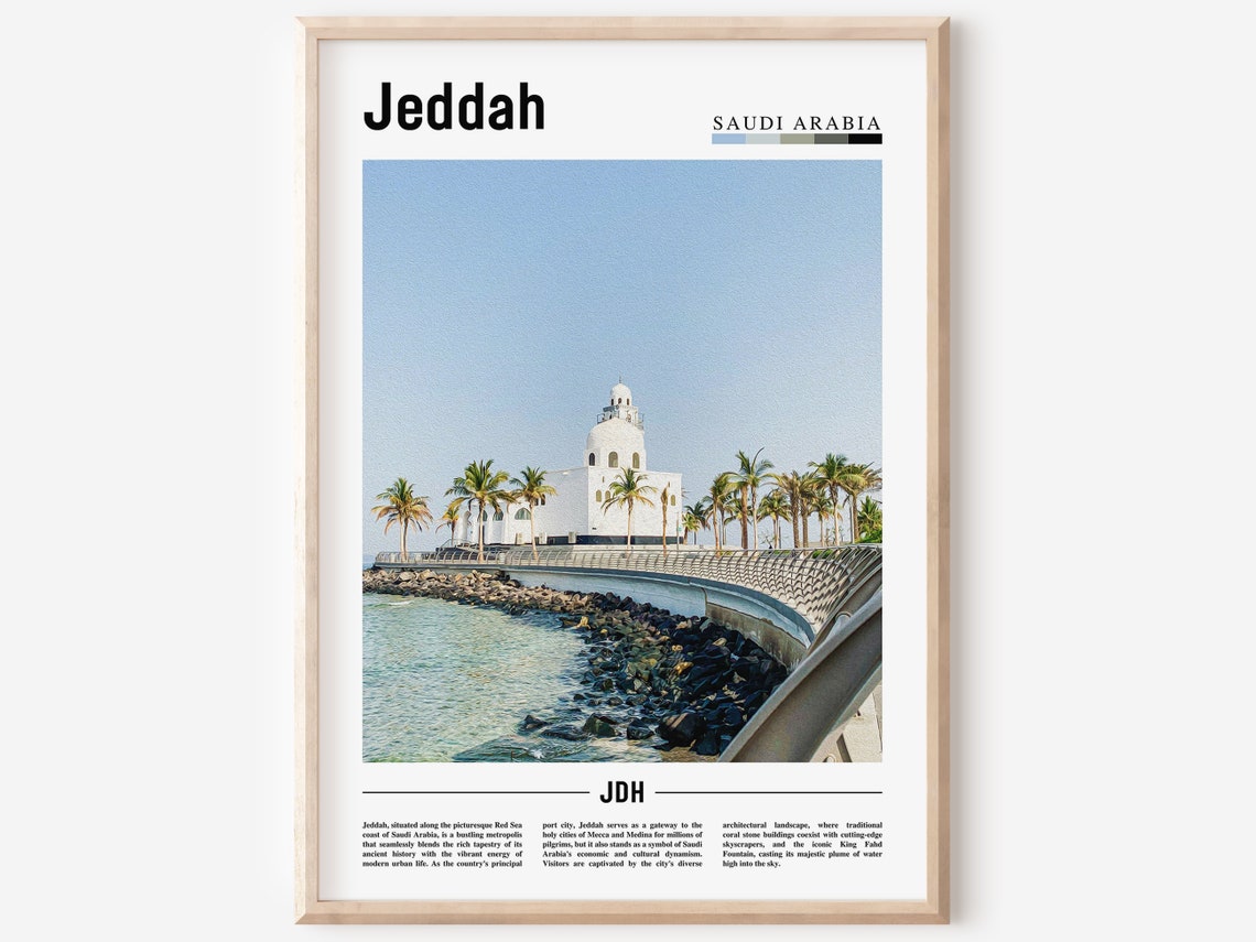 Jeddah Saudi Arabia Corniche Waterfront Palm Skyline Travel Poster