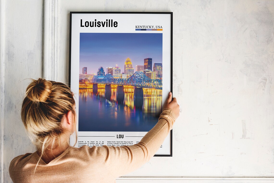 Louisville Kentucky Skyline Ohio River Bridge Night Lights Poster - Image 2