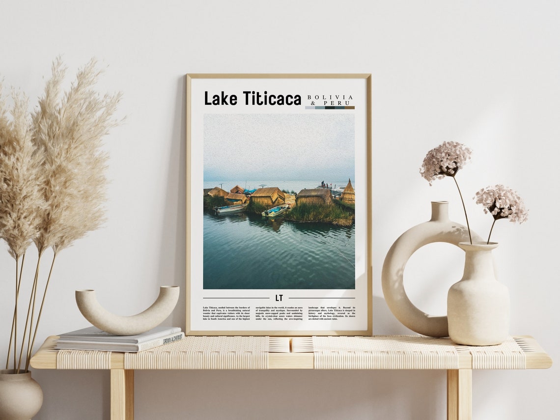 Lake Titicaca Bolivia Peru Reed Huts Photo Minimalist Travel Poster - Image 3