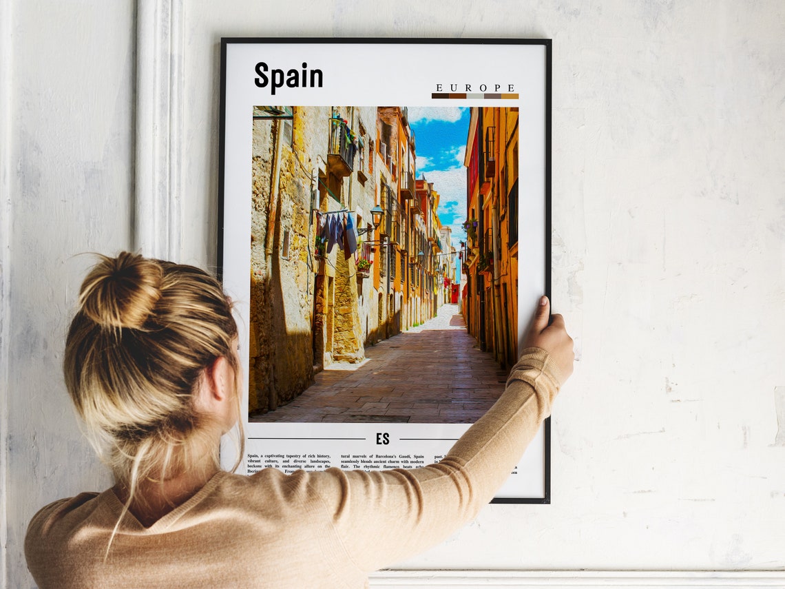 Spain Europe Old Town Cobblestone Alley Stone Street Travel Poster - Image 2