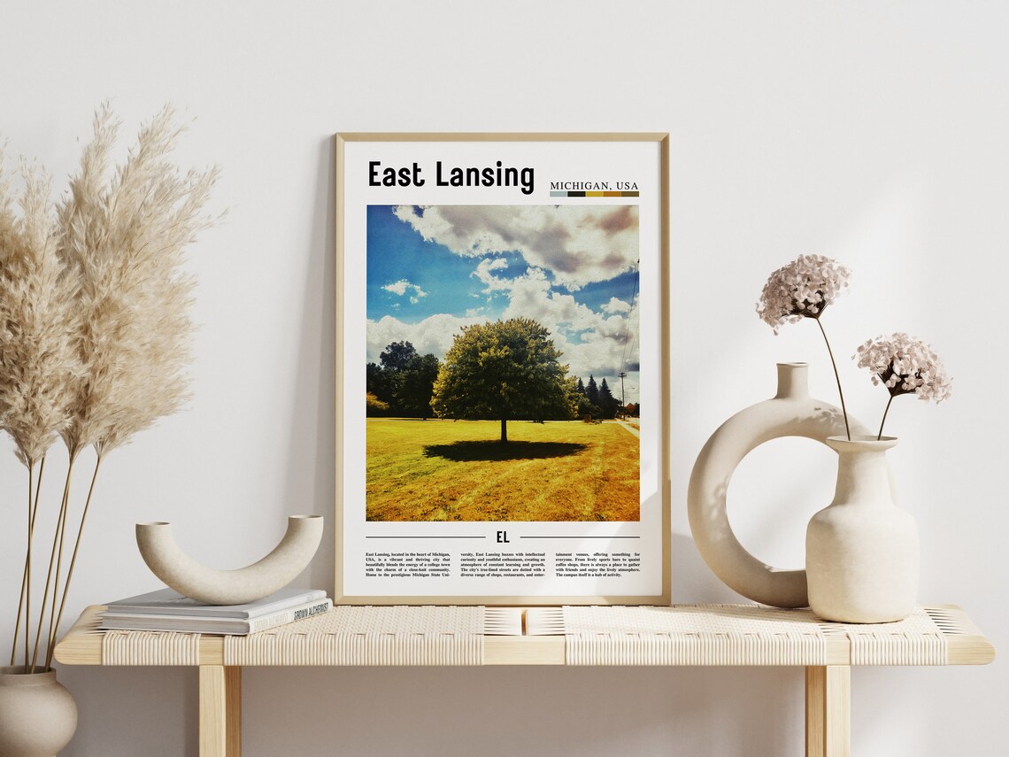 East Lansing Michigan Tree Meadow Sunny Sky Photography Travel Poster - Image 3