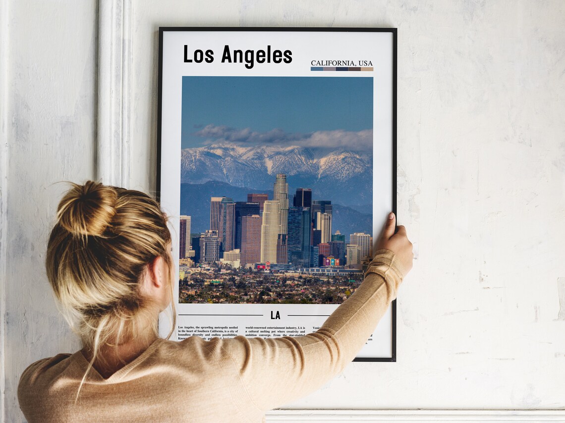 Los Angeles California Downtown Skyline Mountains City Poster - Image 2