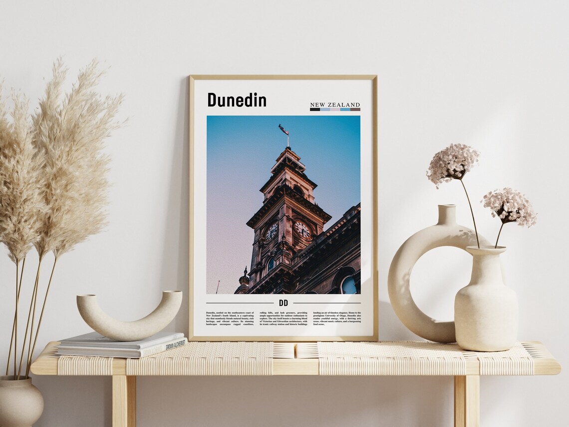 Dunedin New Zealand Travel Photography Poster Historic Clock Tower - Image 3
