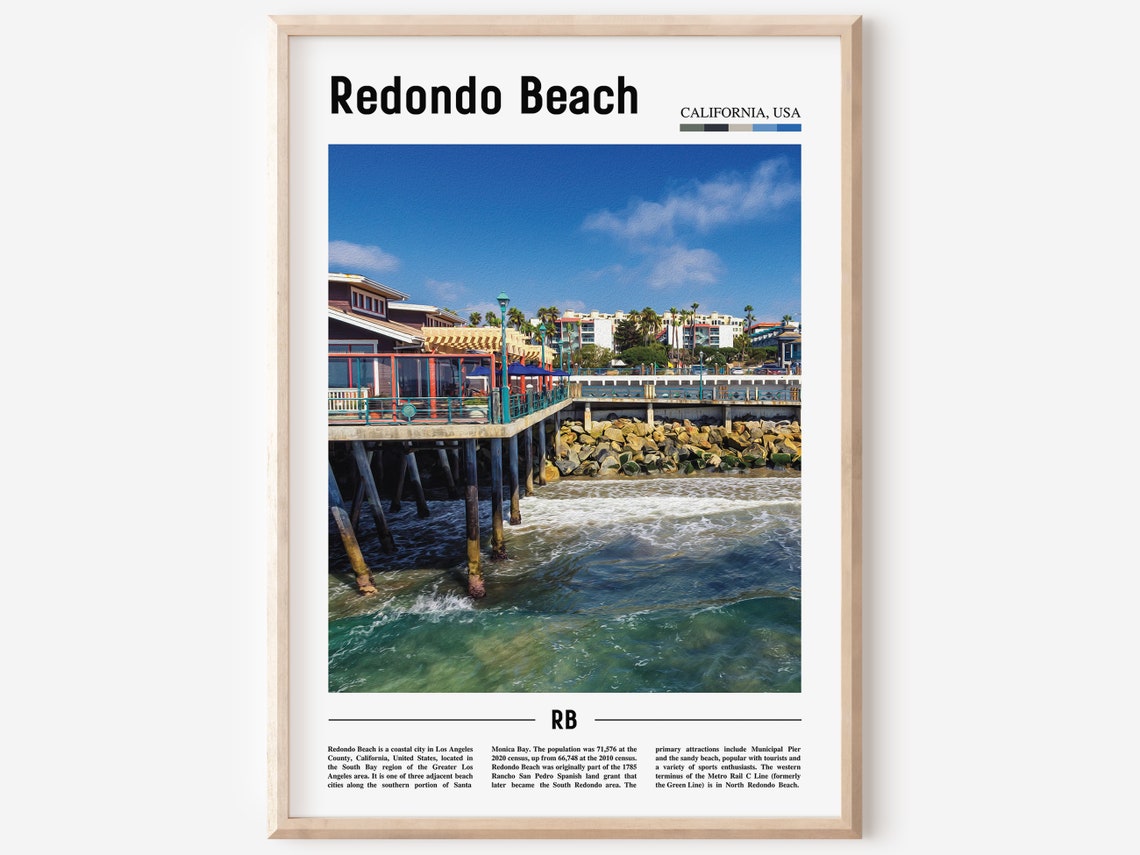 Redondo Beach California Municipal Pier Over Ocean Waves Travel Poster