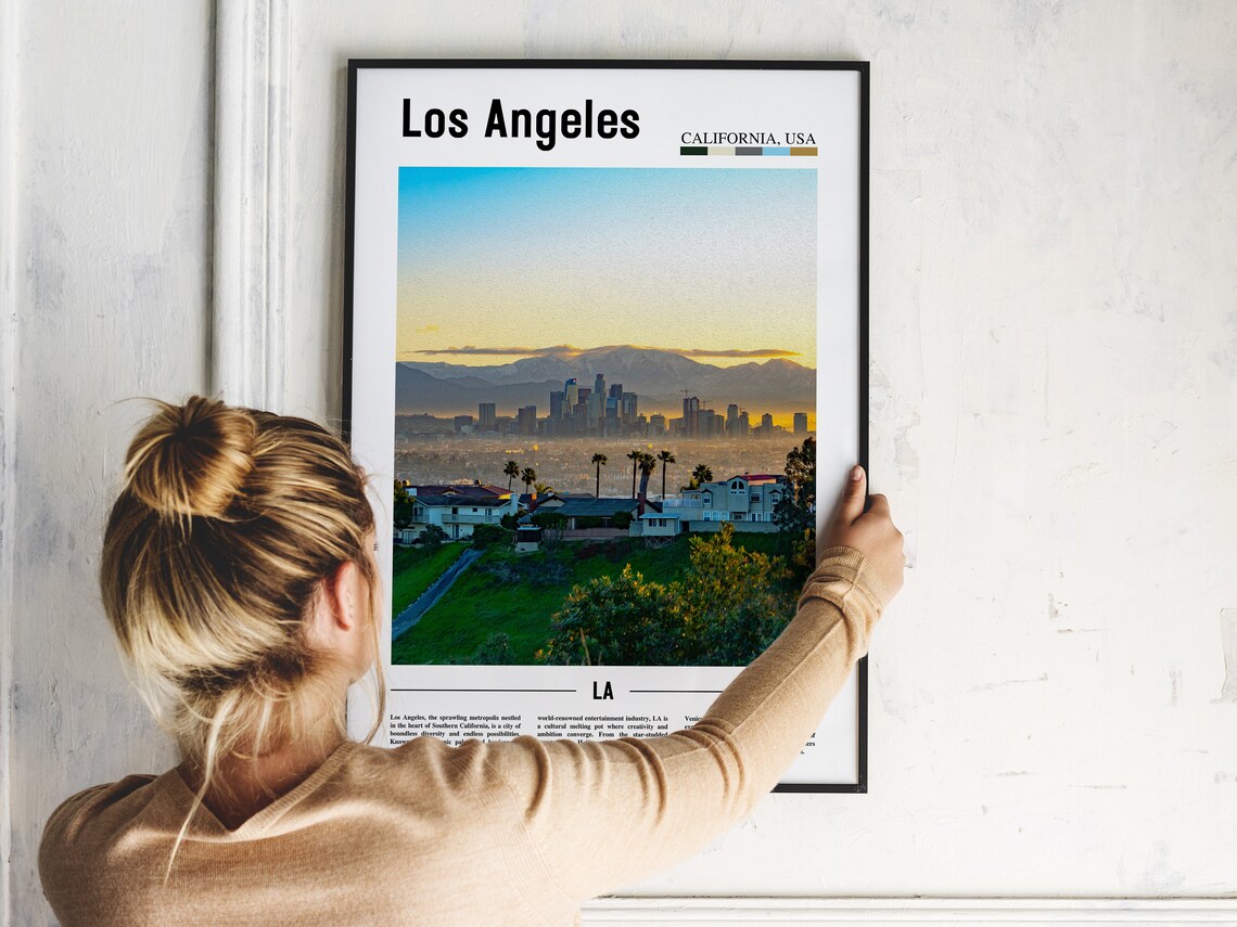 Los Angeles Skyline Golden Sunset Mountain View City Travel Poster - Image 2