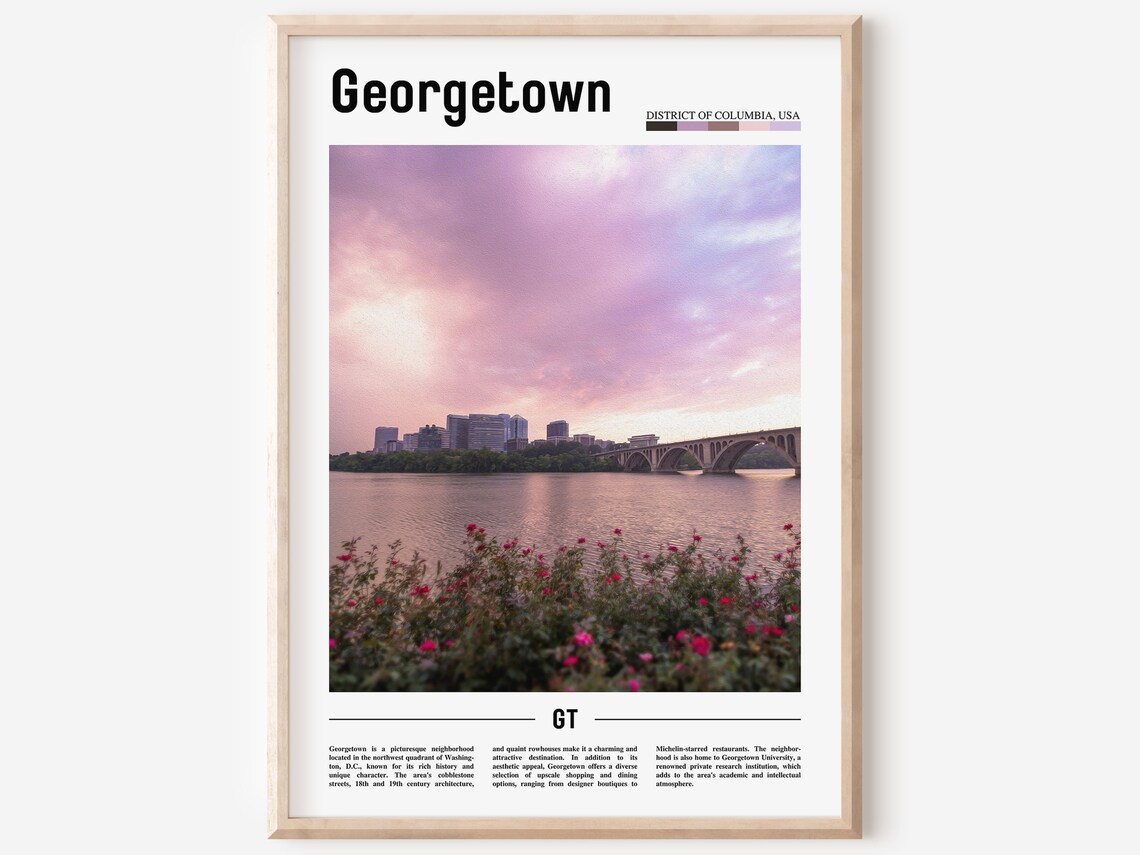 Georgetown Washington DC River Bridge Sunset Travel Photo Poster