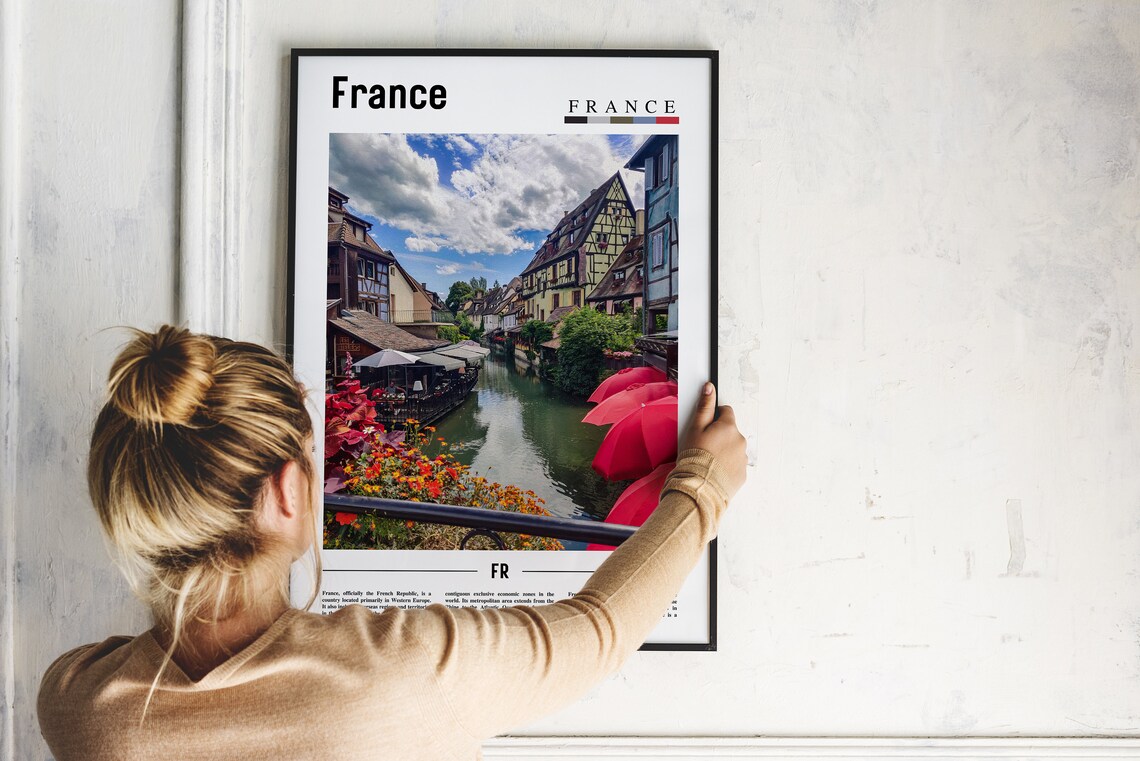 France Colmar Canal Half Timbered Houses Minimal Travel Photo Poster - Image 2