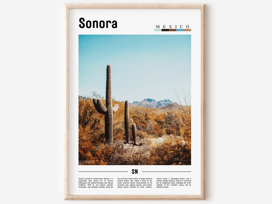 Sonora Mexico Tall Saguaro Cactus Desert Landscape Art Poster