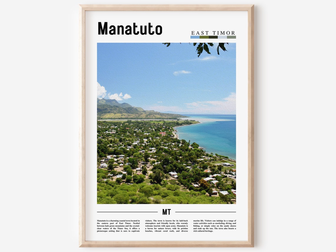 Manatuto East Timor Scenic Coastal Town Aerial View Travel Poster