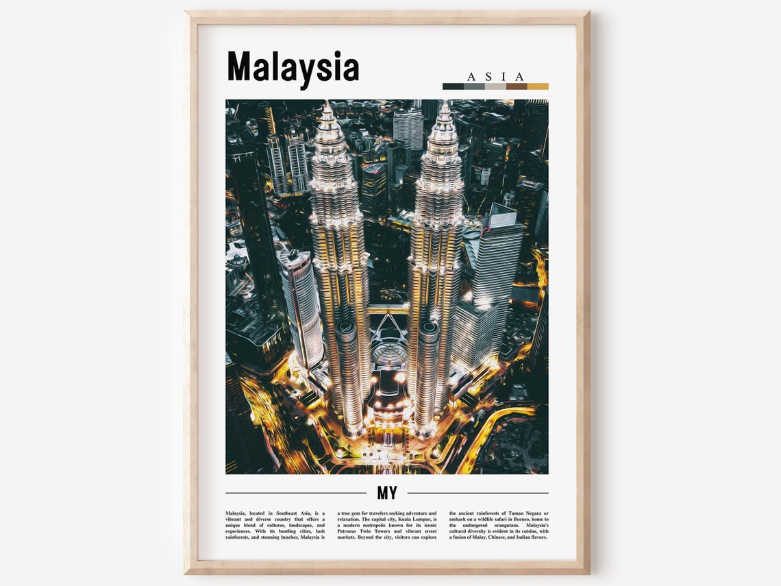 Malaysia Petronas Twin Towers Night City Lights Travel Poster Photo