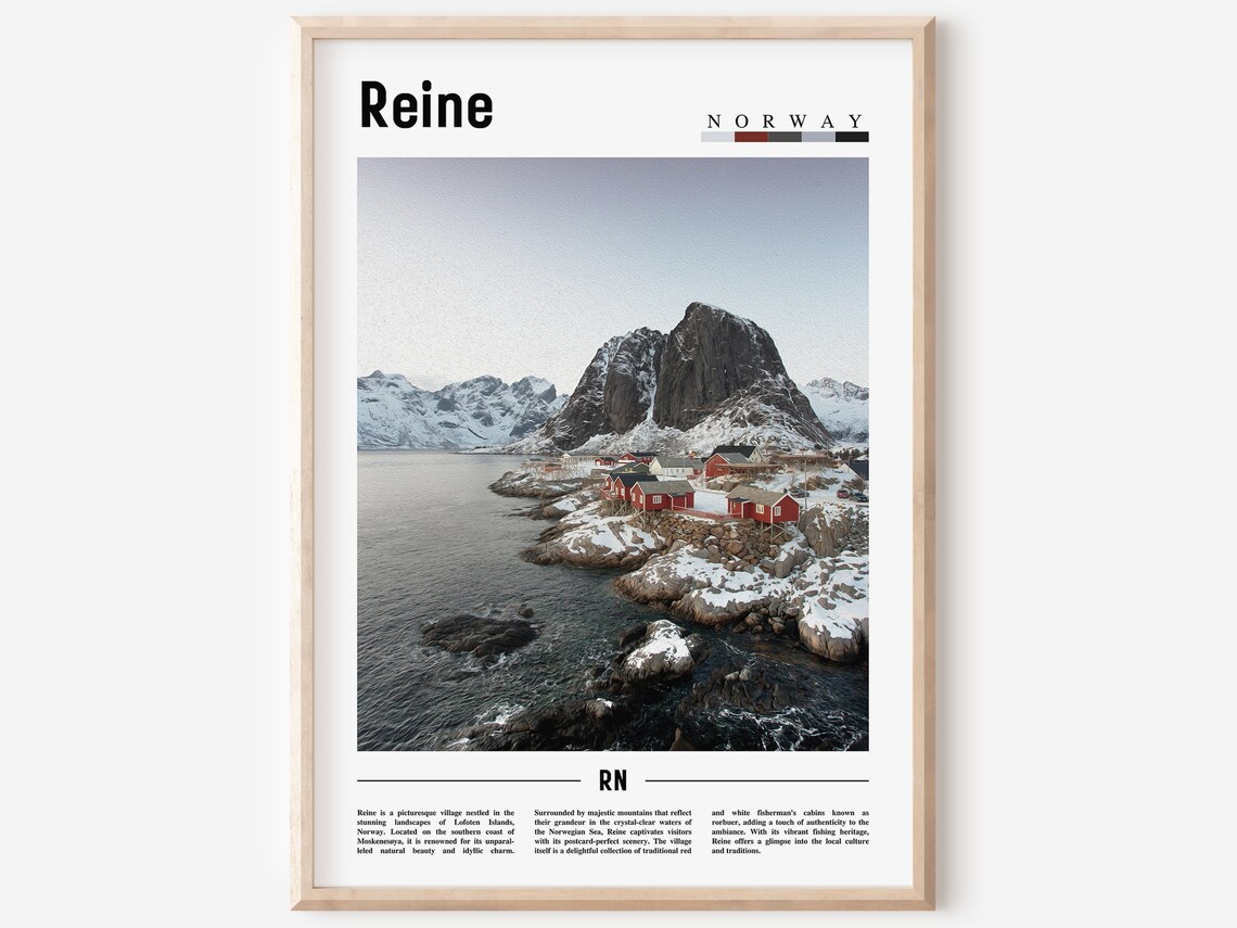 Reine Norway Snowy Lofoten Fishing Village Arctic Travel Poster